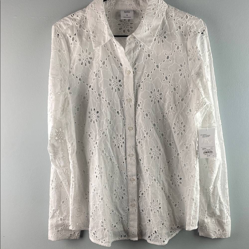 NWT Croft & Barrow White Eyelet Blouse Size S